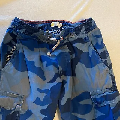 MINI BODEN Pants Boys 12Y Cargo Cotton Elastic Waist Camo Blue Jersey Lined • $12