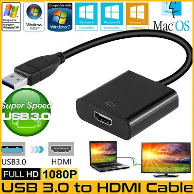 HD 1080P USB 3.0 To HDMI Video Cable Adapter For PC Laptop HDTV LCD TV Projector • £7.64