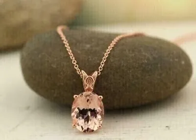 Lab Created 2.50Ct Oval Cut Morganite Solitaire Pendant 14K Rose Gold Plated • $52.79