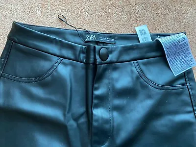 New Zara Ladies Black High Rise Faux Leather Leggings Size Eur  L • £11