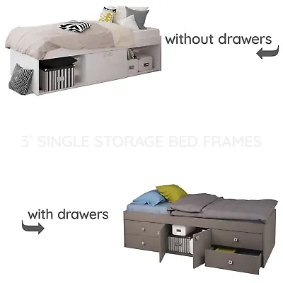 Child Teen Adult Single Storage Cabin Bed With Without Drawers Black Grey White • £249.99