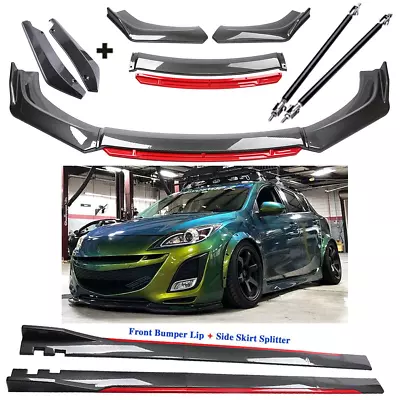 For Mazda 3 Mazdaspeed3 Carbon Fiber Front Bumper Lip Spoiler + Side Skirt Body • $159.99