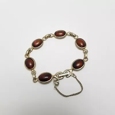 Vintage Sarah Coventry Amber Glass Stone Bracelet With Safety Chain • $24.99