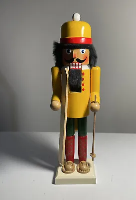 Wooden Skiing Nutcracker 14” Tall Yellow Green And Red Black Hand Painted • $34.99