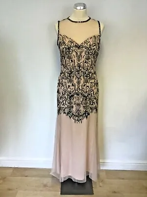 Miss Selfridge Nude / Soft Peach Beaded & Sequinned Long Evening Dress Size 14 • $87.03