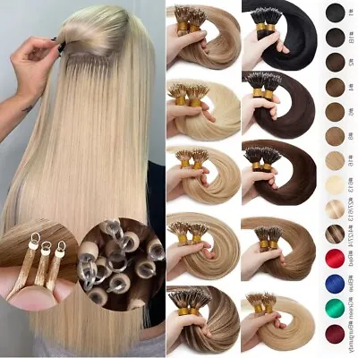 Straight Hair Human Hair Extensions Tip Remy Nano Ring Micro Beads Double Drawn • £33.99