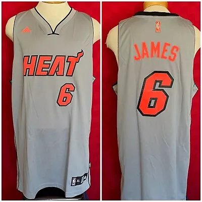 RARE LBJ Lebron James Miami Heat NBA Neon Orange Grey SEWN XL Basketball Jersey • $51.87