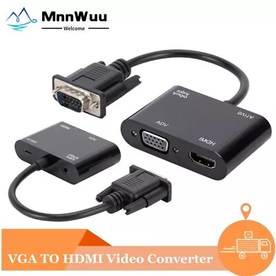 VGA To HDMI Adapter VGA Splitter Converter Support Dual Display For PC Projector • $10.65