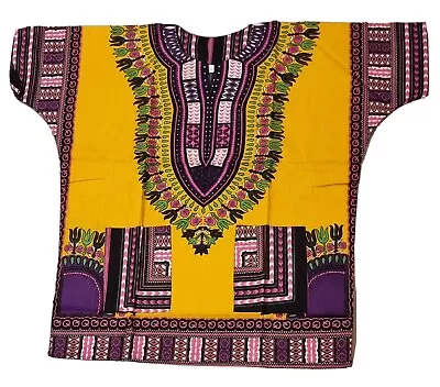 Unisex Dashiki African Tribal Print Caftan Shirt Orange - Large • £12