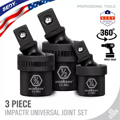 3pc Universal Impact Joint Socket Adapter Set 1/4  3/8  1/2  Drive U-Joints • $15