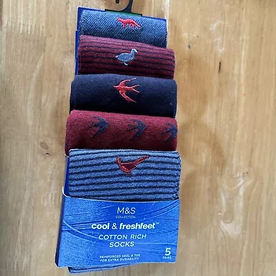 M&S 5 Pack Cool&Fresh Cotton Rich Socks UK 10-12 EU 44.5-47 Navy Multicoloured • £7.50