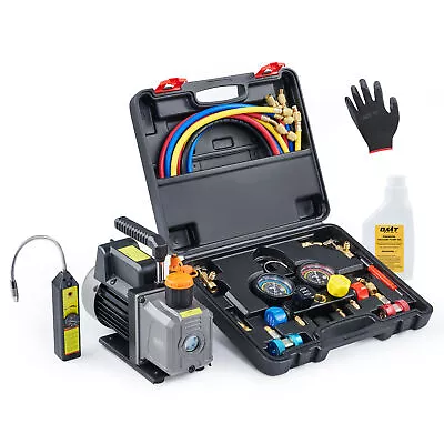 $145.45 • Buy 1/3 HP 4CFM Air Vacuum Pump HVAC Refrigeration AC Manifold Gauge Set R134a Tap