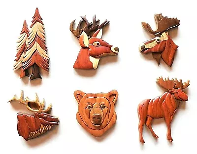 Intarsia Wood Magnets ~~ Bear~Deer~Elk~Moose Head~Pinetree~Standing Moose • $4.50