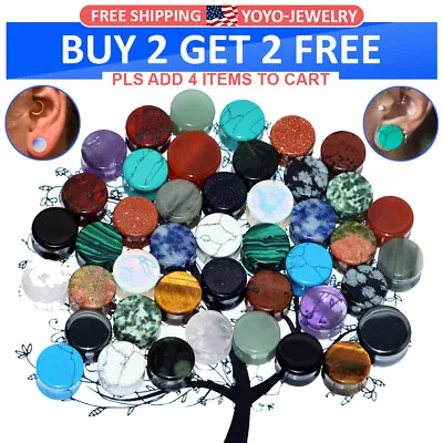 2PCS Organic Stone Ear Gauges Ear Plugs Double Flared Earlets Piercing 2g-5/8  • $7.99