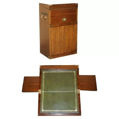 Antique Victorian Mahogany & Green Leather Military Campaign Davenport Desk • £1950