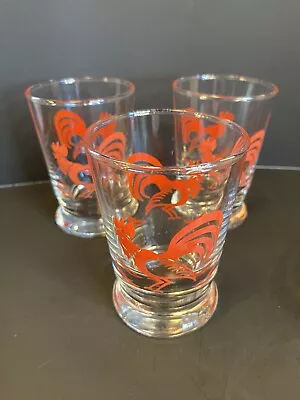 Vintage Set Of 3 Libby Retro Red Rooster Drinking Glasses Juice Cups 4  Kitch • $16