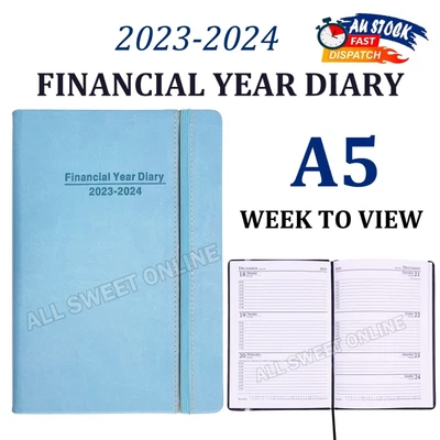 $14.95 • Buy 2023 2024 Financial Year Diary Week To View A5 Size Blue Hard Cover With Elastic