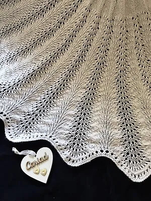 £60 • Buy Exquisite White Heirloom Hand Knitted 3 Ply Circular Baby Shawl-52 Inches