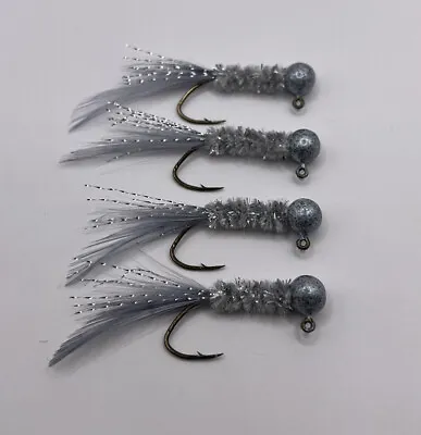 Hand Tied Feather Tail Crappie Jigs Gray Silver & Pearl/Pepper 1/16th Ounce New • $6.50