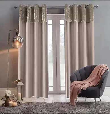 A Pair Of Crushed Velvet Band Curtains Faux Silk Eyelet Ring Top Drapes 2 Panels • £15.99