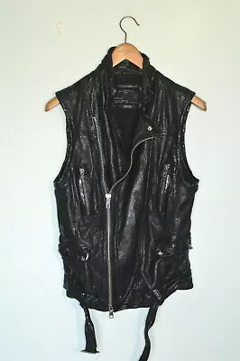 **AWESOME SAUCE* AllSaints Mens Sleeveless VICIOUS Leather Jacket SMALL XS • $258.95