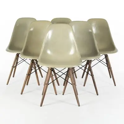 Vitra Eames DSW Chairs Grey Yellow Set (6) Vintage Original Dining Side Shells • £2725