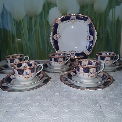 Rare Antique Royal Vale Footed Cobalt Blue Brown Tea Set Longton 3460 • £40