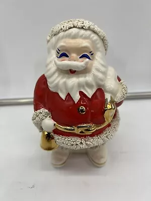 Vtg Santa Spaghetti Coin Bank Retro Gold Trim Christmas Santa International 50’s • $32.30