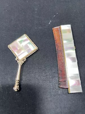 Vintage Brass & Mother Of Pearl Mirror & Hair Comb • $69.99