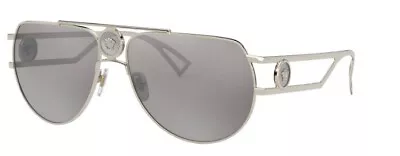 NWT Versace VE 2225 12526G Pale Gold Lt Grey Mirror Silver 60MM NIB • $137.99