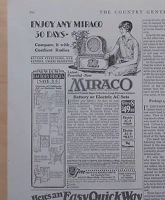 1928 Magazine Ad For MIraco Radio Sets - Battery Or AC Choice Of Cabinets • $3.95