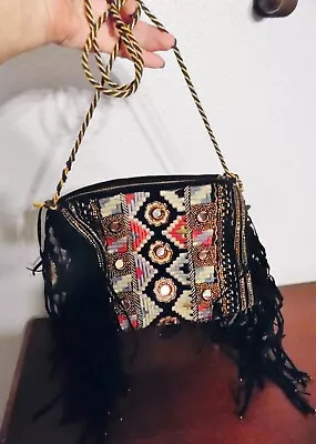 Zara Vintage Boho Pursemirrored-blk.fringeshoulder Bag • $10