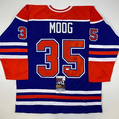 Autographed/Signed Andy Moog Edmonton Blue Hockey Jersey JSA COA • $99.99
