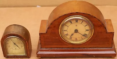 Very Small Old Arched Top Hac Desk Clock & Old Inlaid Clock For Spares Repair • £1