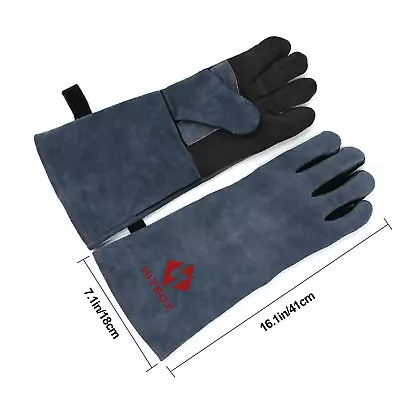 For Barbecue Fireplace MIG Welder Gloves 16  Leather Cowhide TIG Welding Gloves • £7.79