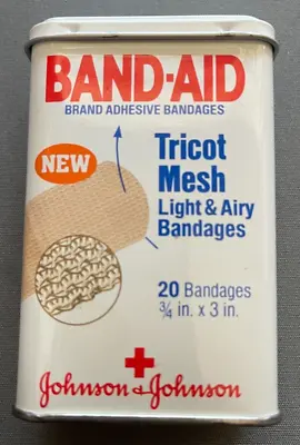 Vintage Johnson And Johnson Band Aid Tricot Mesh 20 Bandages Box Tin VGC • $8