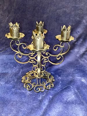Mid-Century Spanish Revival BOHO 4 Candle Holder Wrought Iron Gothic • $34.29