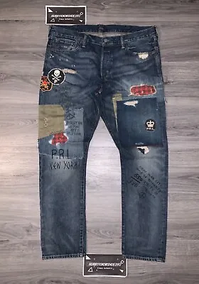 POLO RALPH LAUREN Skull Patchwork Graffiti Sullivan Slim Fit Jeans 38X32 NWOT • $149.97