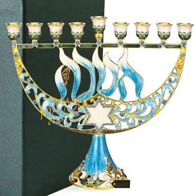 Hand Painted Enamel Menorah Candelabra W/ A Star Of David And Hebrew Hanukkah • $59.99