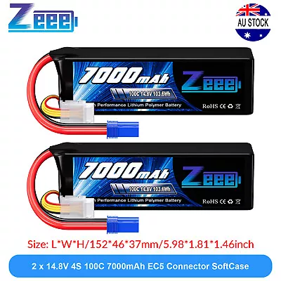 2x Zeee 14.8V 4S Lipo Battery 100C 7000mAh EC5 For RC Car Truck Tank Heli Buggy • $180.99