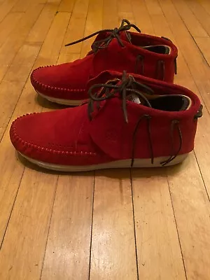 Rare VISVIM G.FBT Red Suede Leather Size 10 2010 Japanese Llhamo Folk Mocassin  • $310