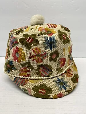 VTG 1970’s United Hatters Cap Trapper’s Hat Polyester Lining Tapestry Pom Pom. • $87.99