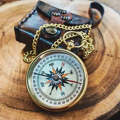 Brass Golden Compass With Leather Case Vintage Marine • $28.80