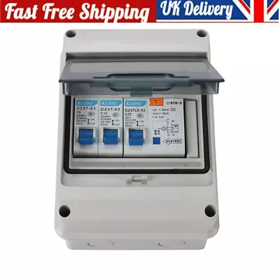 5 Way Garage IP65 Weatherproof Consumer Unit Enclosure 25A 30mA RCD MCB Fuse Box • £12.80