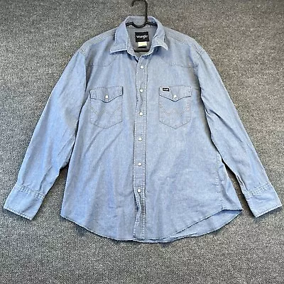 Wrangler Shirt Men Xl Blue Western Pearl Snap Long Sleeve • $22.95