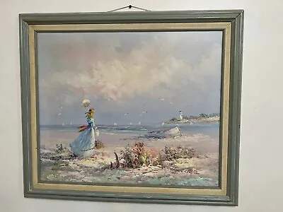 Marie Charlot Impressionist Original Oil Painting Signed Lady On The Beach • $850