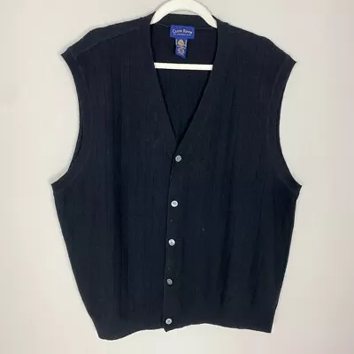 Club Room Lambswool Sweater Vest Mens XXL Button Up Black Ribbed Charter Club • $24.95
