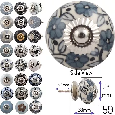 £2.60 • Buy BLACK GREY Ceramic Door Knobs OVER 50 DESIGNS Drawer Pulls Shabby Chic Handles 