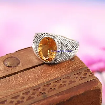 Natural Citrine Gemstones With 925 Sterling Silver Ring For Men's #5676 • $85