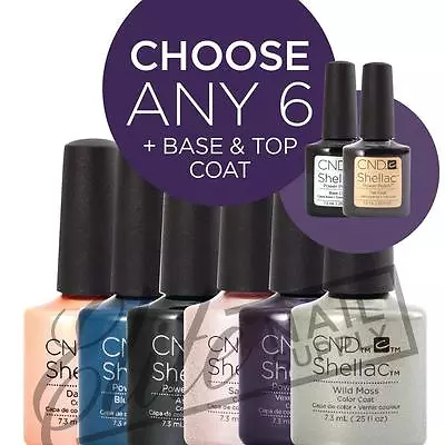 CND SHELLAC Color Coat 7.3ml - Any 6 Colours + Base + Top + FREE Remover Wraps • $187.95